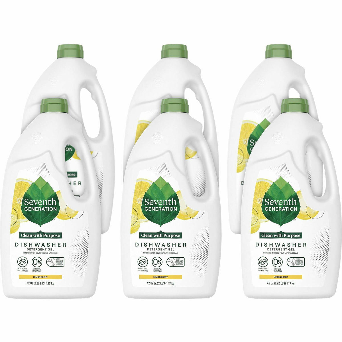 Seventh Generation Dishwasher Detergent - 42 oz (2.62 lb) - Lemon Scent - Bio-based, Phosphate-free, Chlorine-free, Fragrance-free, Gluten-free, Dye-free, Residue-free, Scent-free - Clear - 6 / Carton