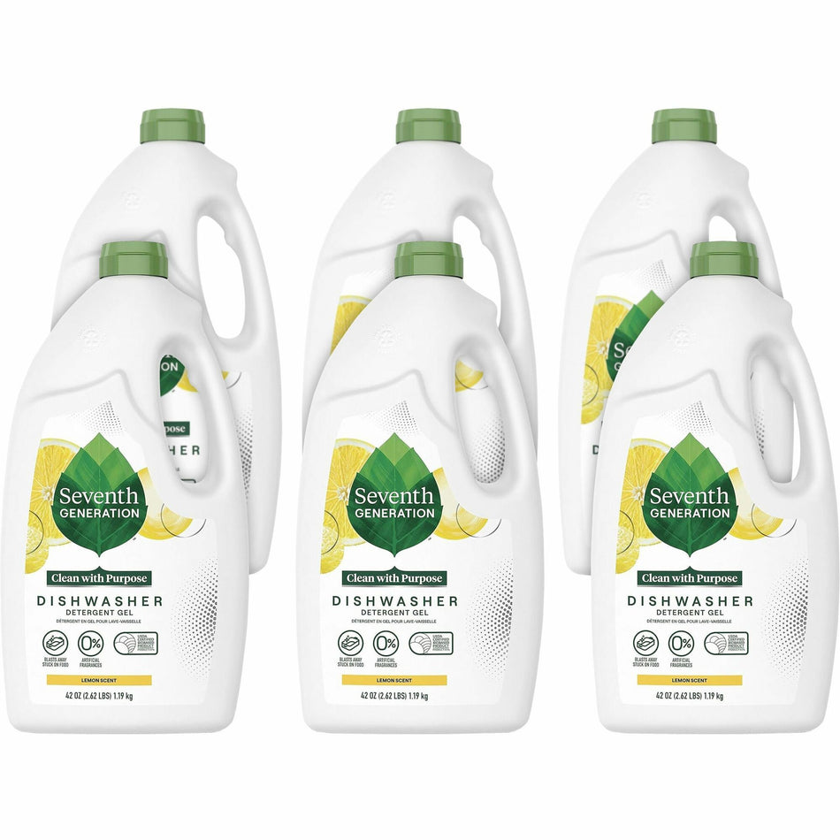 Seventh Generation Dishwasher Detergent - 42 oz (2.62 lb) - Lemon Scent - Bio-based, Phosphate-free, Chlorine-free, Fragrance-free, Gluten-free, Dye-free, Residue-free, Scent-free - Clear - 6 / Carton
