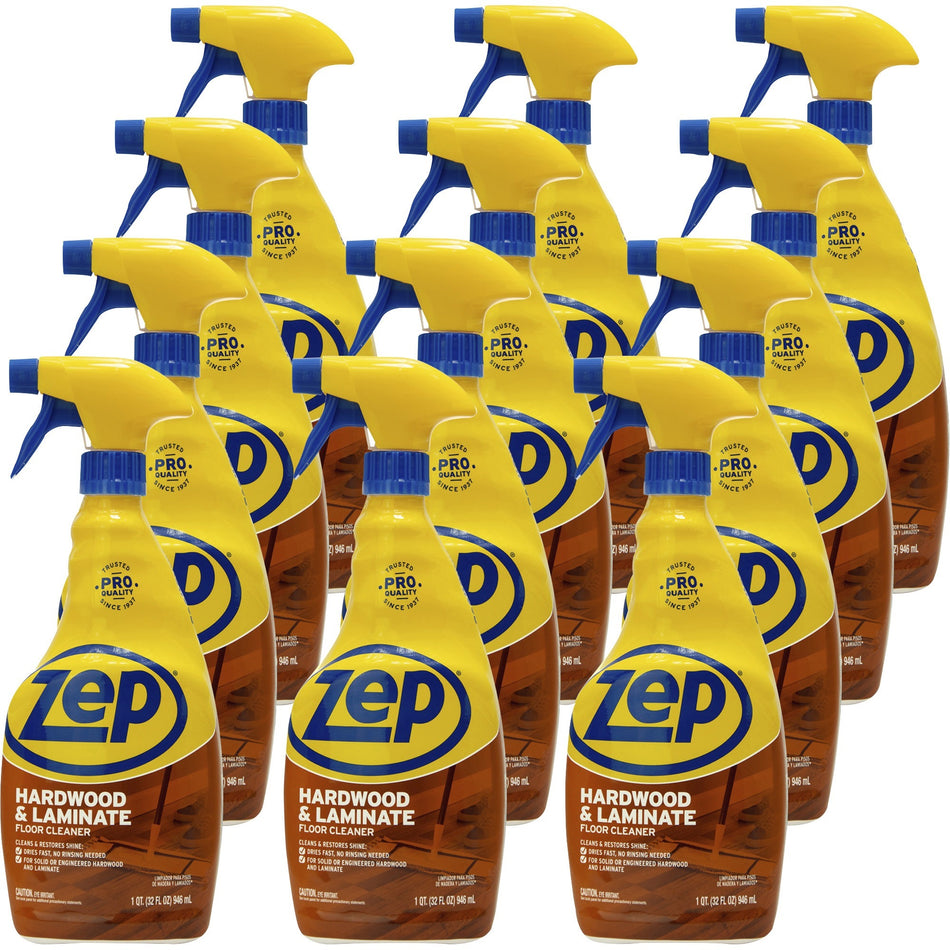 Zep Hardwood & Laminate Floor Cleaner - 32 fl oz (1 quart) - Fresh Scent - Non-sticky - Brown - 12 / Carton