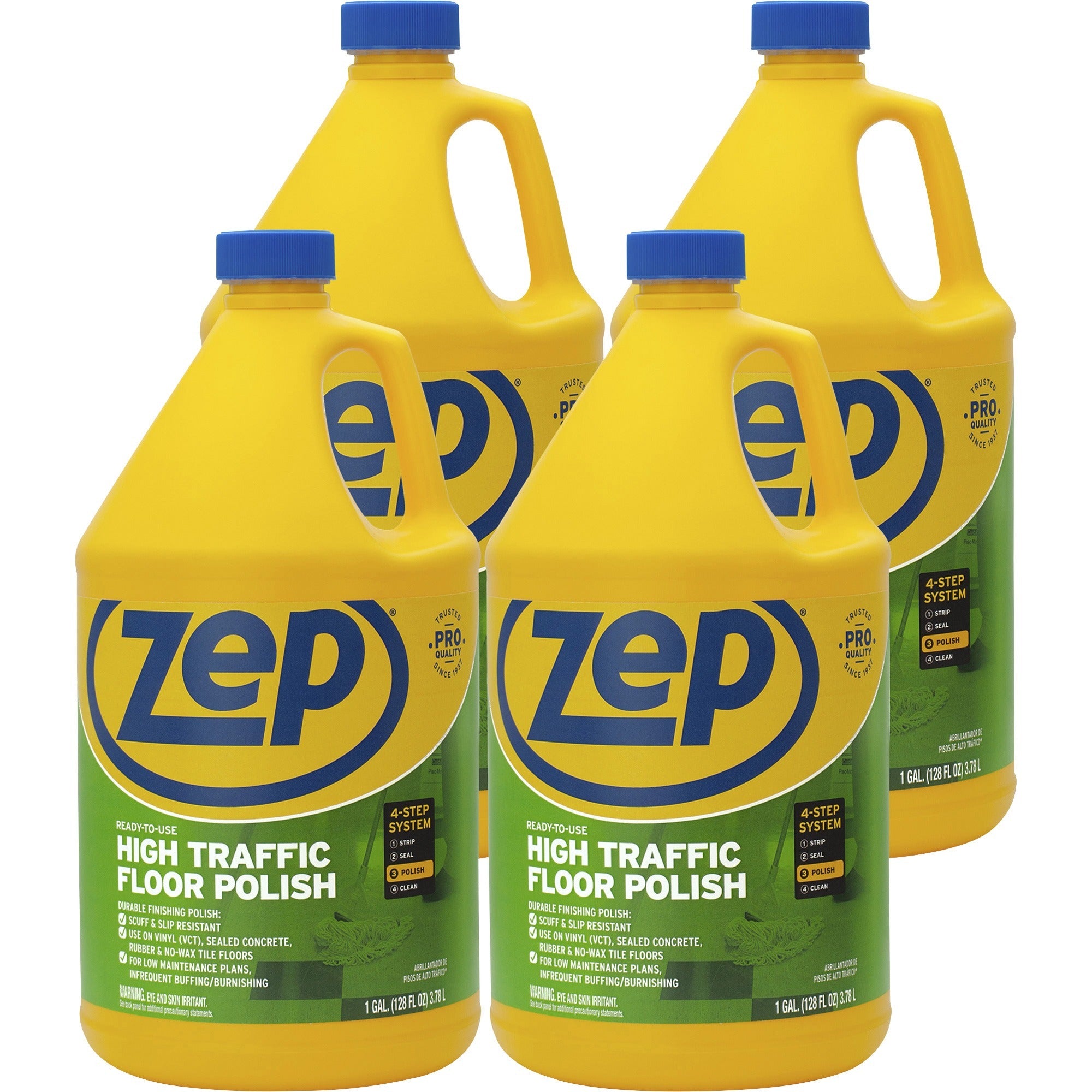 Zep High-Traffic Floor Finish - 128 fl oz (4 quart) - Durable - Clear, Green - 4 / Carton