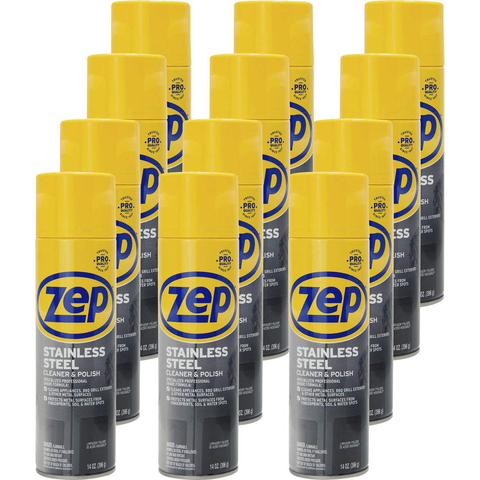 Zep Stainless Steel Polish - 14 fl oz (0.4 quart) - Rust Resistant, Corrosion Resistant, Fade Resistant - Chrome, Black - 12 / Carton