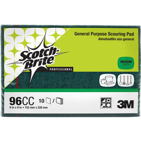 Scotch-Brite General-Purpose Scouring Pads - 6" Width x 9" Length - 10/Pack - 6 / Carton - Synthetic Fiber - Green