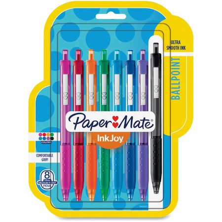 Paper Mate Inkjoy 300 RT Ballpoint Pens - 1 mm Pen Point - Retractable - Green, Magenta, Red, Orange, Turquoise, Black, Blue, Purple Ink - Assorted Barrel - 8 / Pack