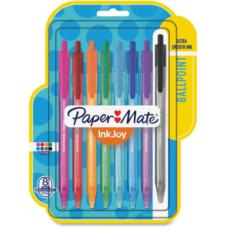 Paper Mate InkJoy 100 RT Pens - 1 mm Medium Pen Point - Retractable - Assorted Ink - Translucent Barrel - 8 / Pack
