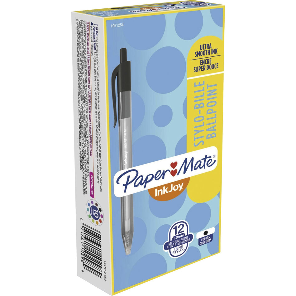 Paper Mate InkJoy 100 RT Pens - 1 mm Medium Pen Point - Retractable - Black Ink - Translucent Barrel - 1 Dozen