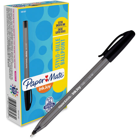 Paper Mate Inkjoy 100 ST Ballpoint Stick Pens - 1 mm Medium Pen Point - Black Ink - Translucent Barrel - 1 Dozen