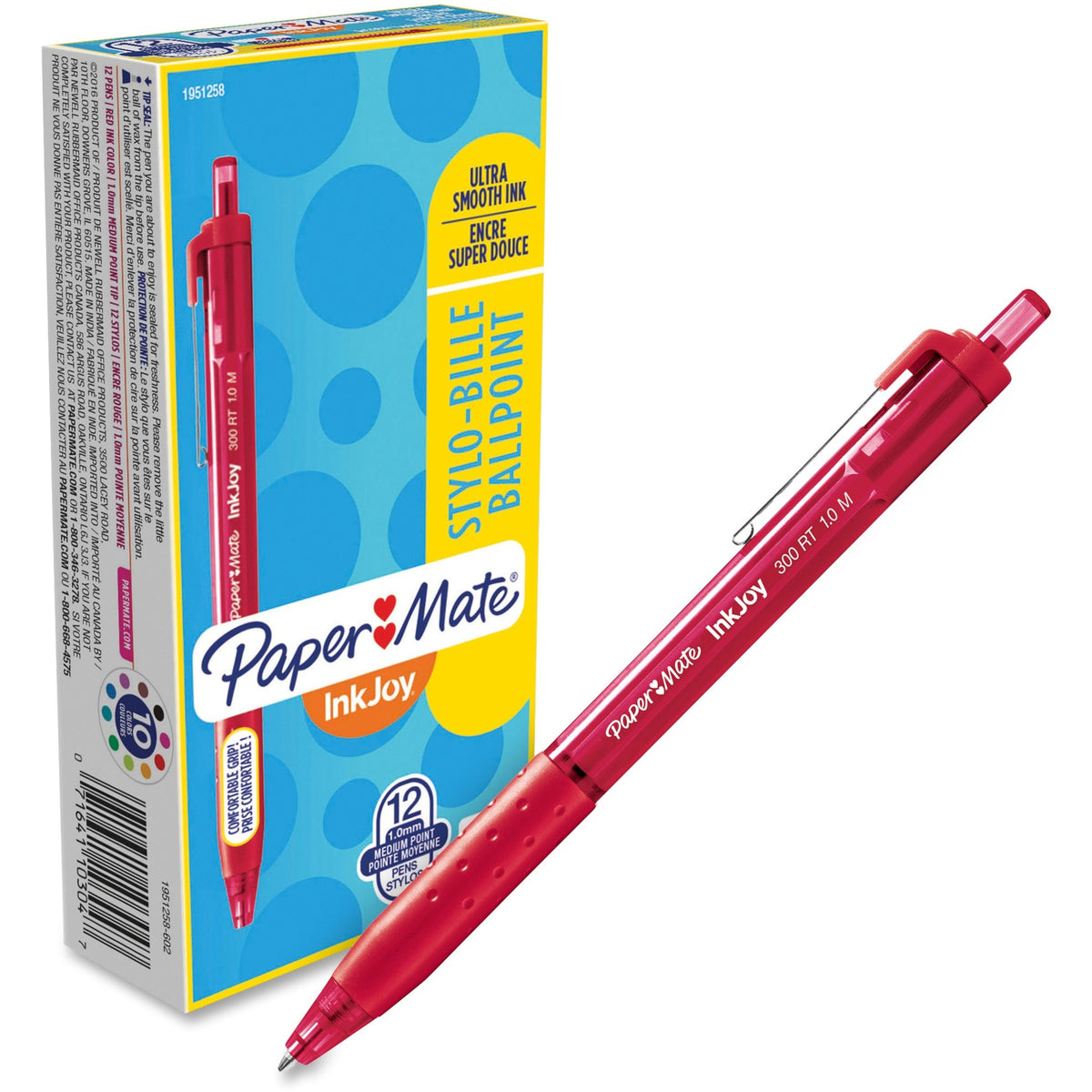 Paper Mate Inkjoy 300 RT Ballpoint Pens - 1 mm Pen Point - Retractable - Red Ink - Red Barrel - 12 / Box