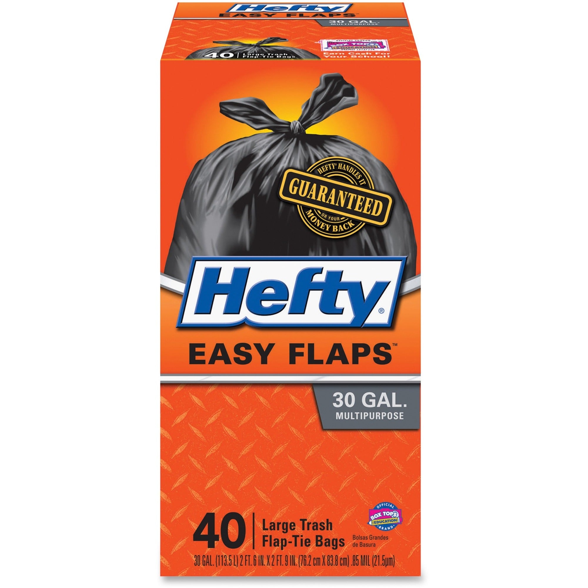 Hefty Easy Flaps 30-gallon Large Trash Bags - Large Size - 30 gal Capacity - 33" Length x 30" Width x 0.85 mil (22 Micron) Thickness - Drawstring Closure - Black - Can - Recycled - 40/Box - 6 / Carton