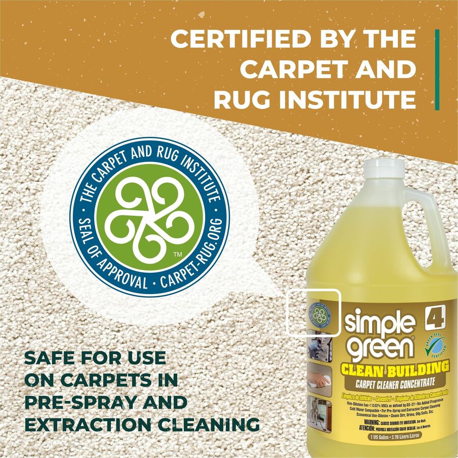 Simple Green Clean Building Carpet Cleaner Concentrate - For Rug, Carpet - Concentrate - Liquid - 128 fl oz (4 quart) - Non-flammable, Fragrance-free - Sand - 2 / Carton