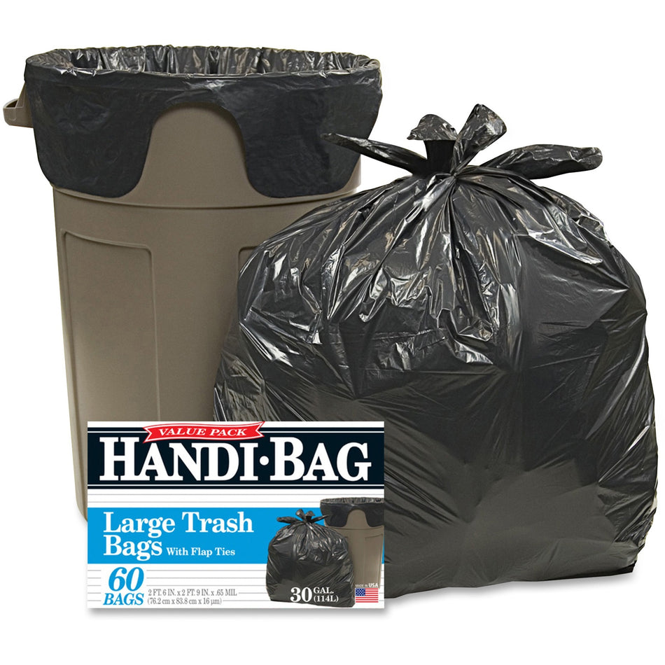 Berry Handi-Bag Wastebasket Bags - Medium Size - 30 gal Capacity - 36" Length x 29" Width x 0.70 mil (18 Micron) Thickness - Black - Hexene Resin - Home, Office - 60/Box - 6 / Carton