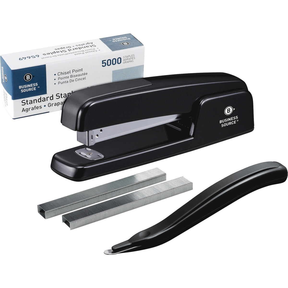 Business Source Standard Stapler Value Pack - Staples Upto 20 Sheet - Holds Upto 210 Staple - Full Strip - Top Loading - Black - 1 Pack