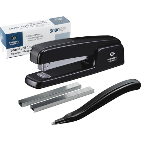 Business Source Standard Stapler Value Pack - Staples Upto 20 Sheet - Holds Upto 210 Staple - Full Strip - Top Loading - Black - 1 Pack