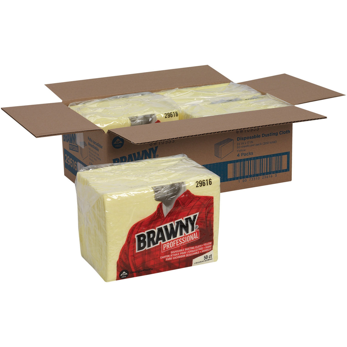 Brawny® Professional Disposable Dusting Cloths - 24" Length x 17" Width - Moisture Resistant, Soft, Strong - Yellow - 50/Pack - 4 / Carton