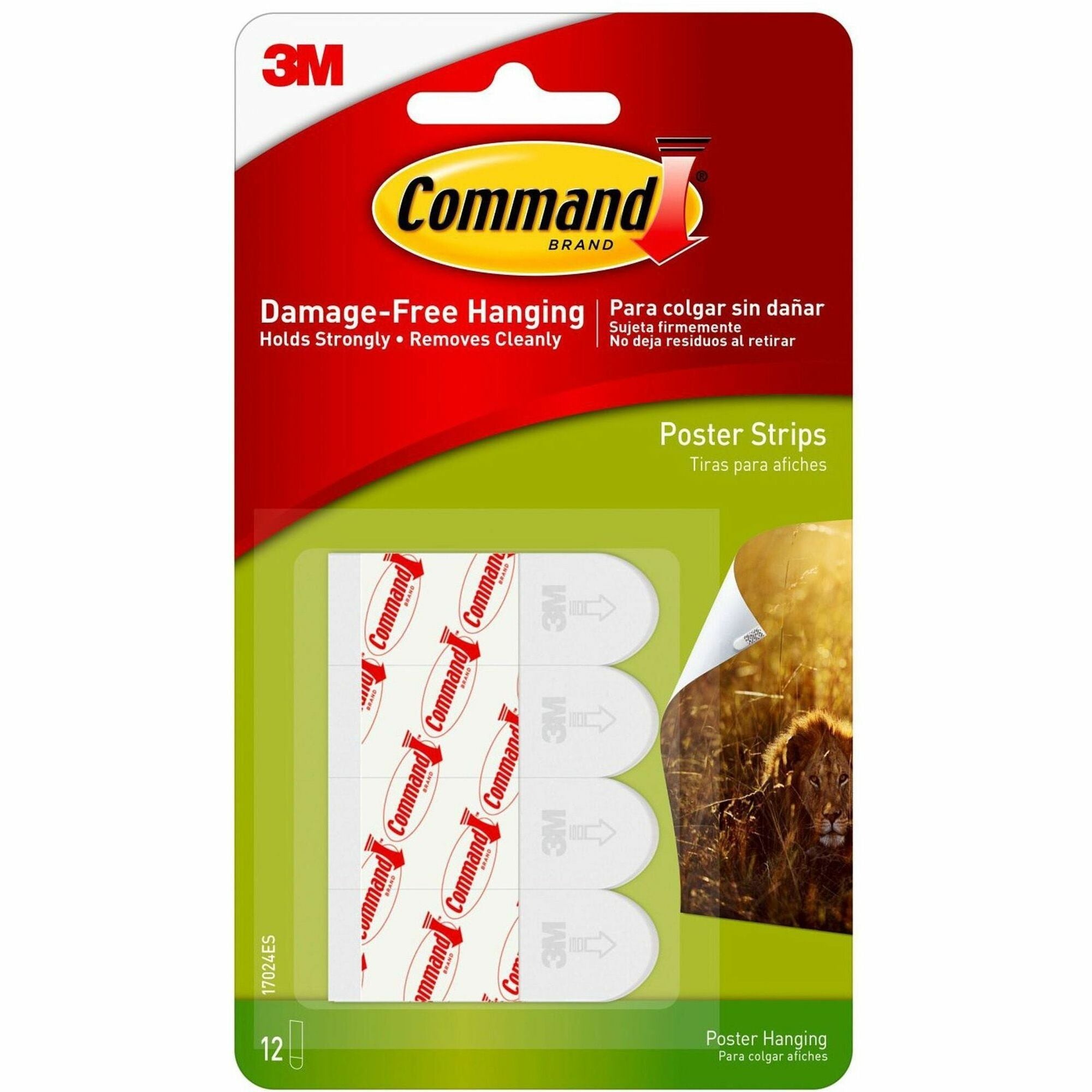 Command Small Poster Strips - 1.75" Length x 0.63" Width x 31.3 mil Thickness - White - Foam - 12 / Pack