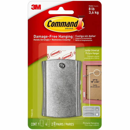 Command Sticky Nail Wire-Backed Hanger - 8 lb (3.63 kg) Capacity - for Decoration, Pictures - Metal - Silver - 1 / Pack