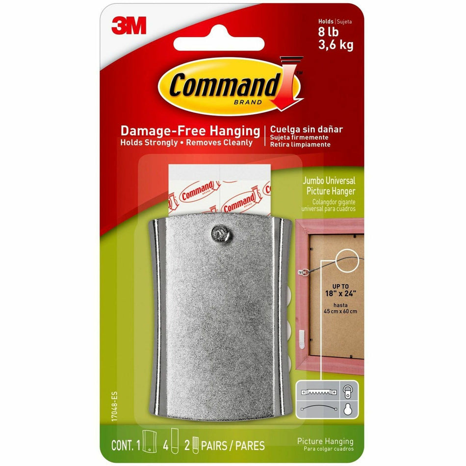 Command Sticky Nail Wire-Backed Hanger - 8 lb (3.63 kg) Capacity - for Decoration, Pictures - Metal - Silver - 1 / Pack