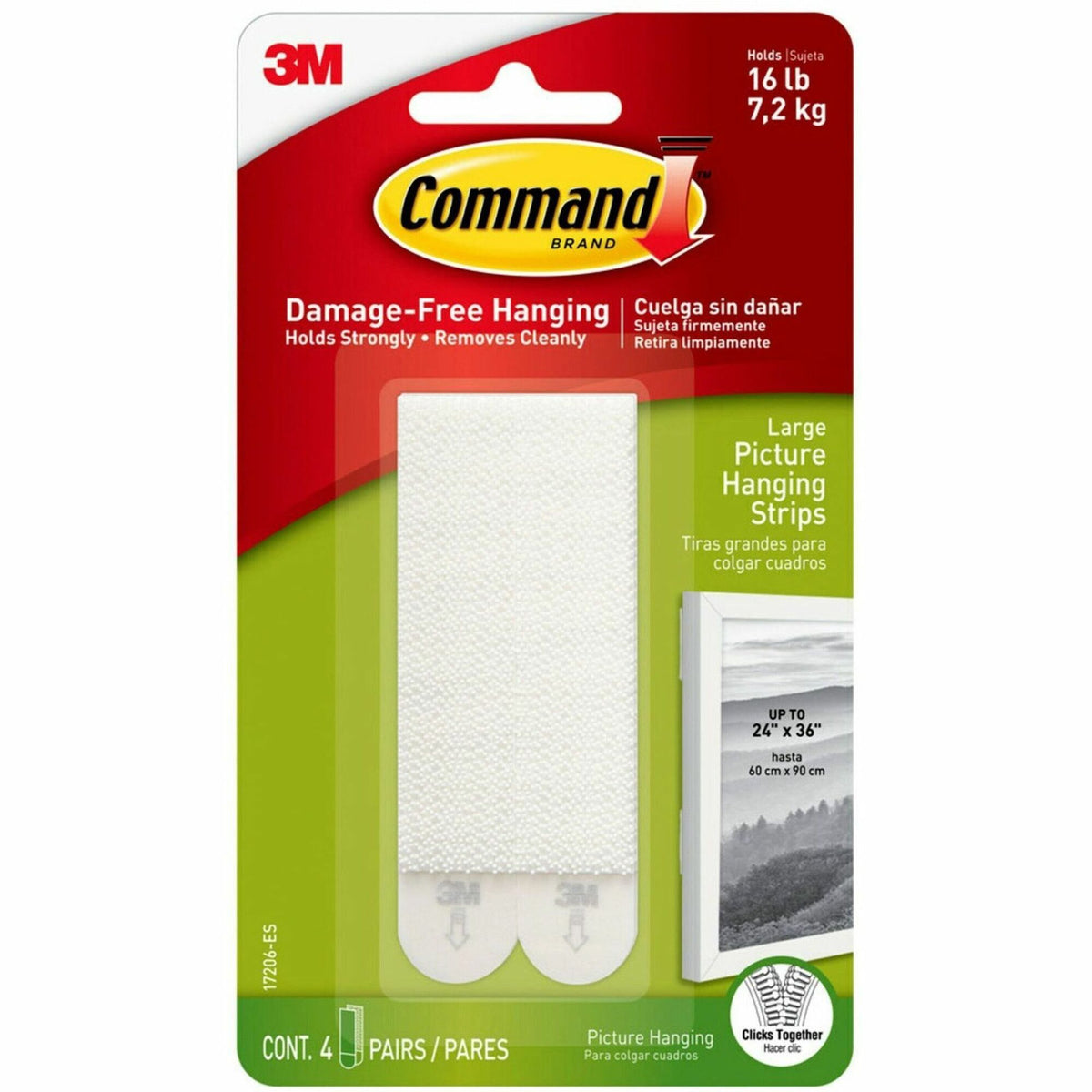 Command Large Picture Hanging Strips - 3.63" Length - White - 2/Set - 4 / Pack