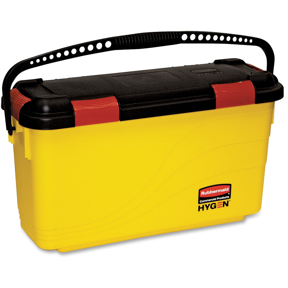 Rubbermaid Commercial Hygen Charging Bucket - Non-porous, Watertight, Handle, Ergonomic Design, Latched Lid - 13.6" x 9.5" - Yellow - 3 / Carton