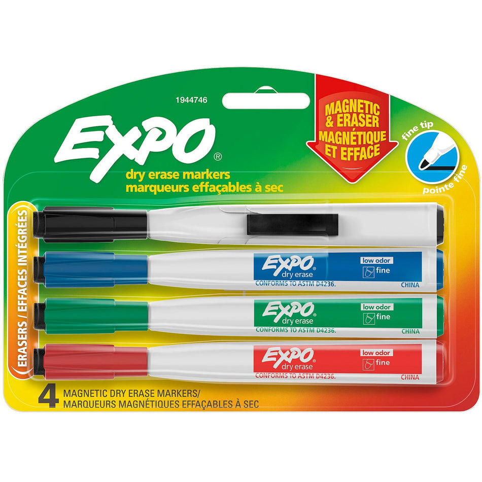 Expo Eraser Cap Fine Magnetic Dry Erase Markers - Medium, Fine, Broad Marker Point - Assorted Ink - 4 / Pack