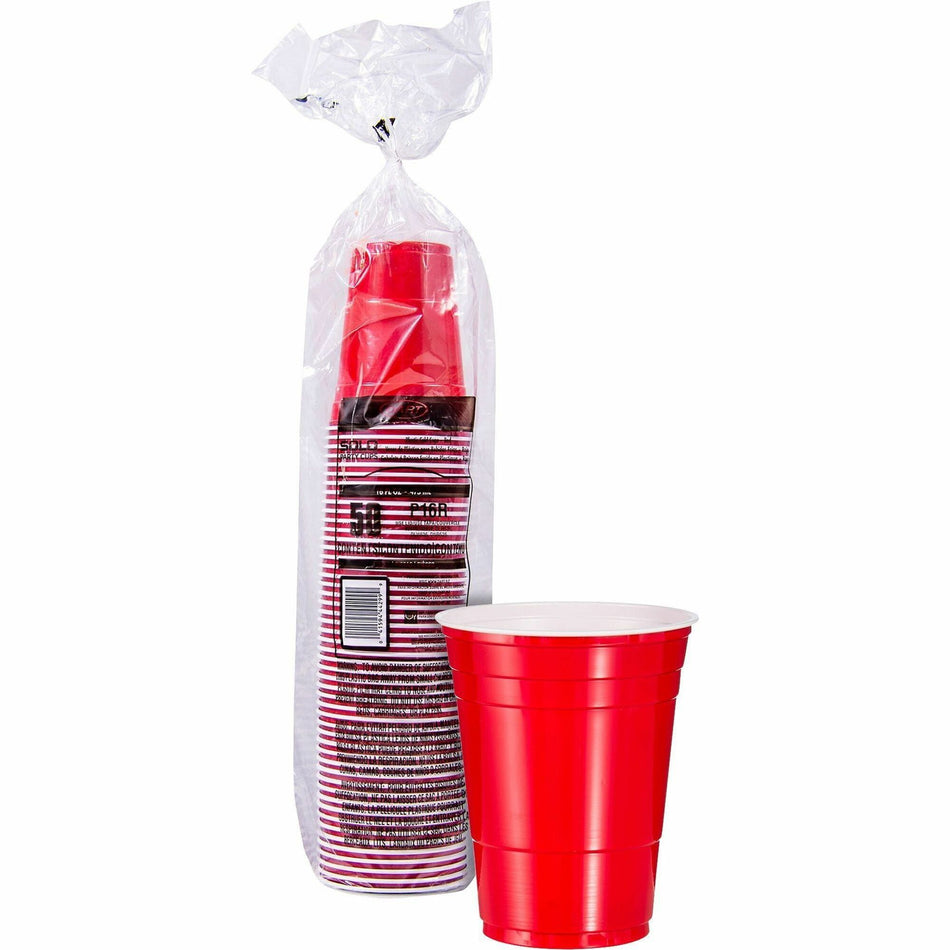 Solo 16 oz Plastic Cold Party Cups - 16 fl oz - Red - Plastic, Polystyrene - Cold Drink, Party - 50 / Pack