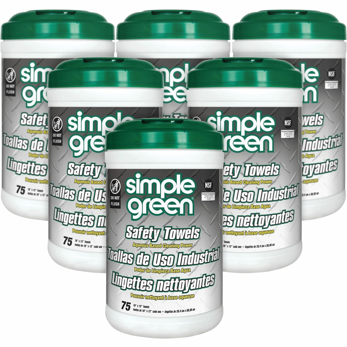 Simple Green Multi-Purpose Cleaning Safety Towels - 10" Width x 11.75" Length - Green - 75/Tub - 6 / Carton
