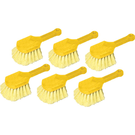 Rubbermaid Commercial Short Handle Utility Brush - 8" Handle Length - Yellow - 6 / Carton