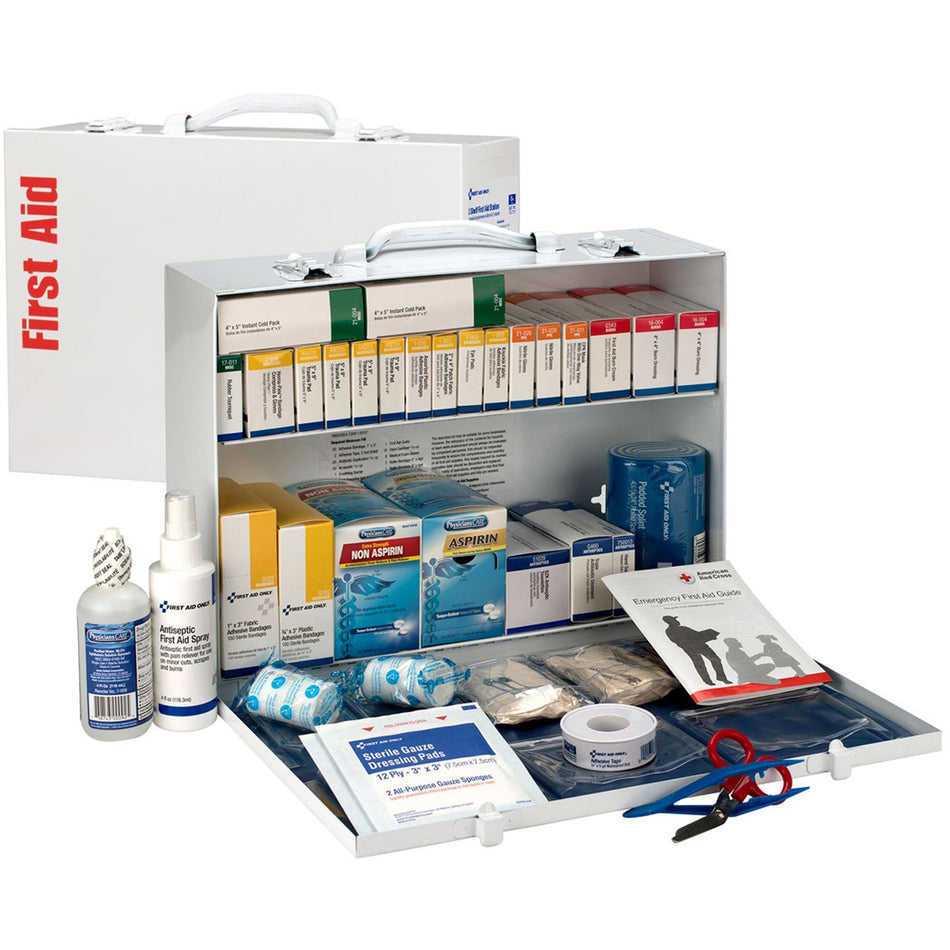 First Aid Only 2-Shelf First Aid Cabinet with Medications - ANSI Compliant - 446 x Piece(s) For 75 x Individual(s) - 11" Height x 15.3" Width x 4.5" Depth - Steel Case - 1 Kit