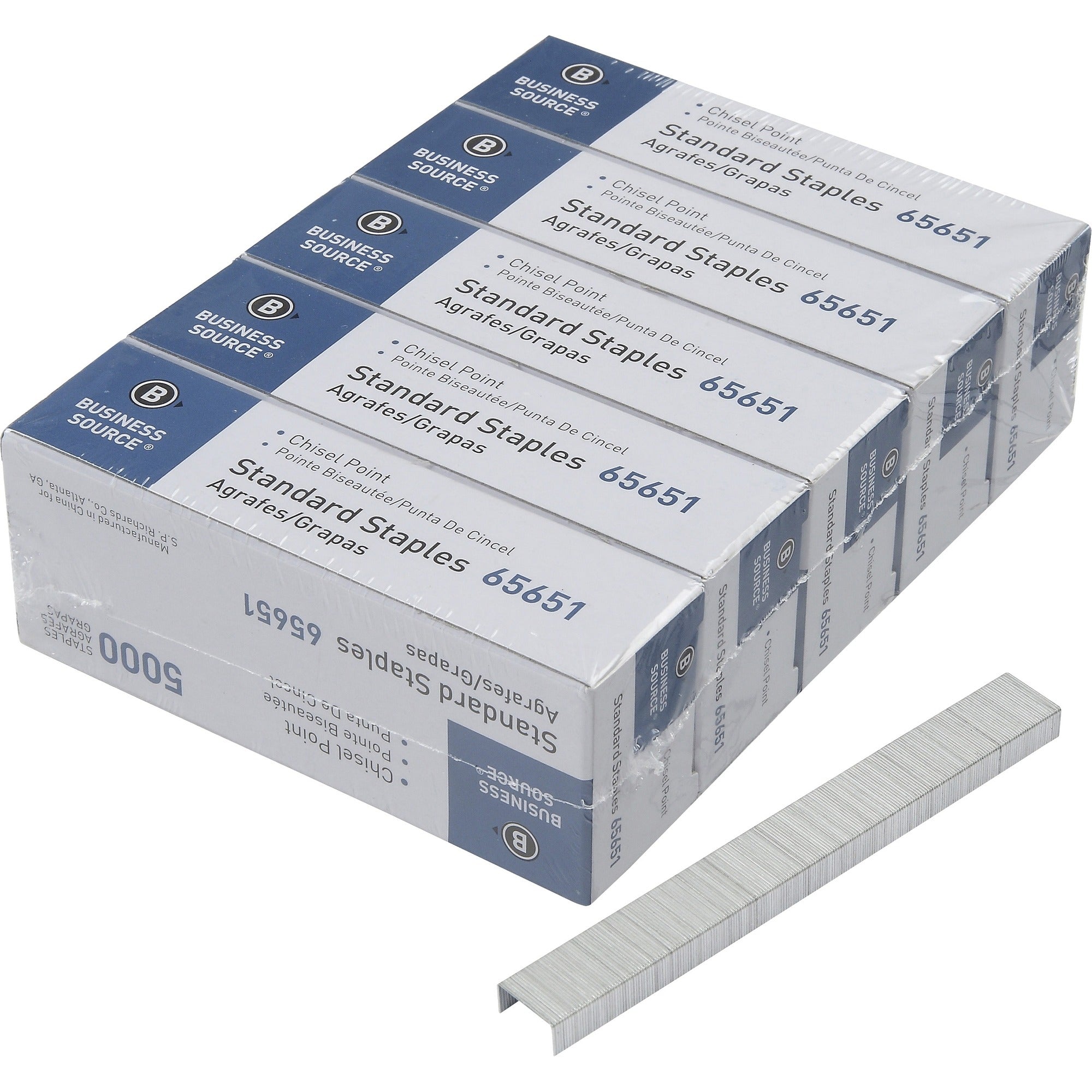 Business Source Standard Staples - 1/4’’ Leg 1/2’’ Crown - 30 Sheet Capacity - & Staple Removers