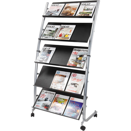 Alba Large Mobile Literature Display - 350 x Sheet - 5 Compartment(s) - Compartment Size : 12.99" x 28.35" - 65.35" Height x 32.28" Width x 20.08" Depth - Floor - Built-in Wheels - Metal, ABS Plastic - 1 Each