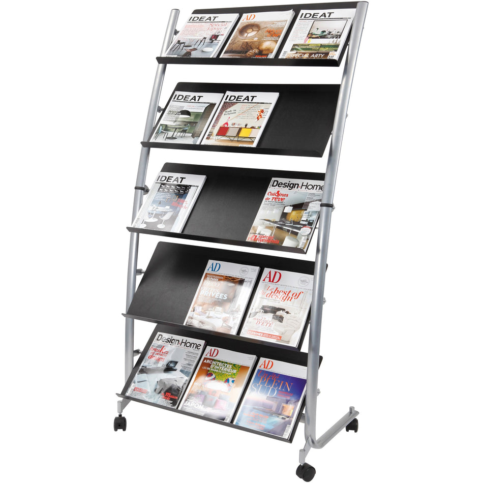 Alba Large Mobile Literature Display - 350 x Sheet - 5 Compartment(s) - Compartment Size : 12.99" x 28.35" - 65.35" Height x 32.28" Width x 20.08" Depth - Floor - Built-in Wheels - Metal, ABS Plastic - 1 Each