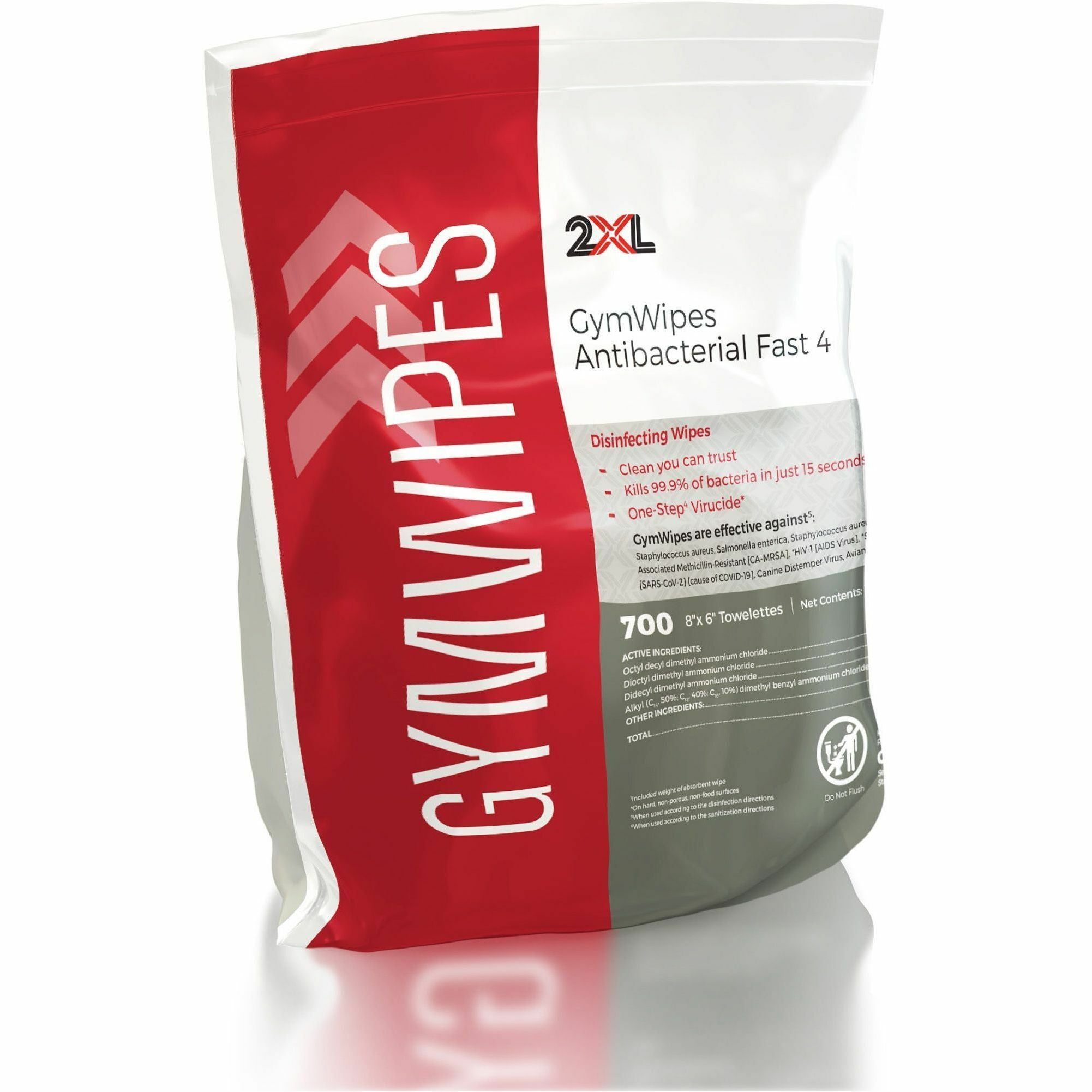 2XL GymWipes Antibacterial Towelettes Bucket Refill - 6" x 8" - White - 700 Per Bag - 1 Each