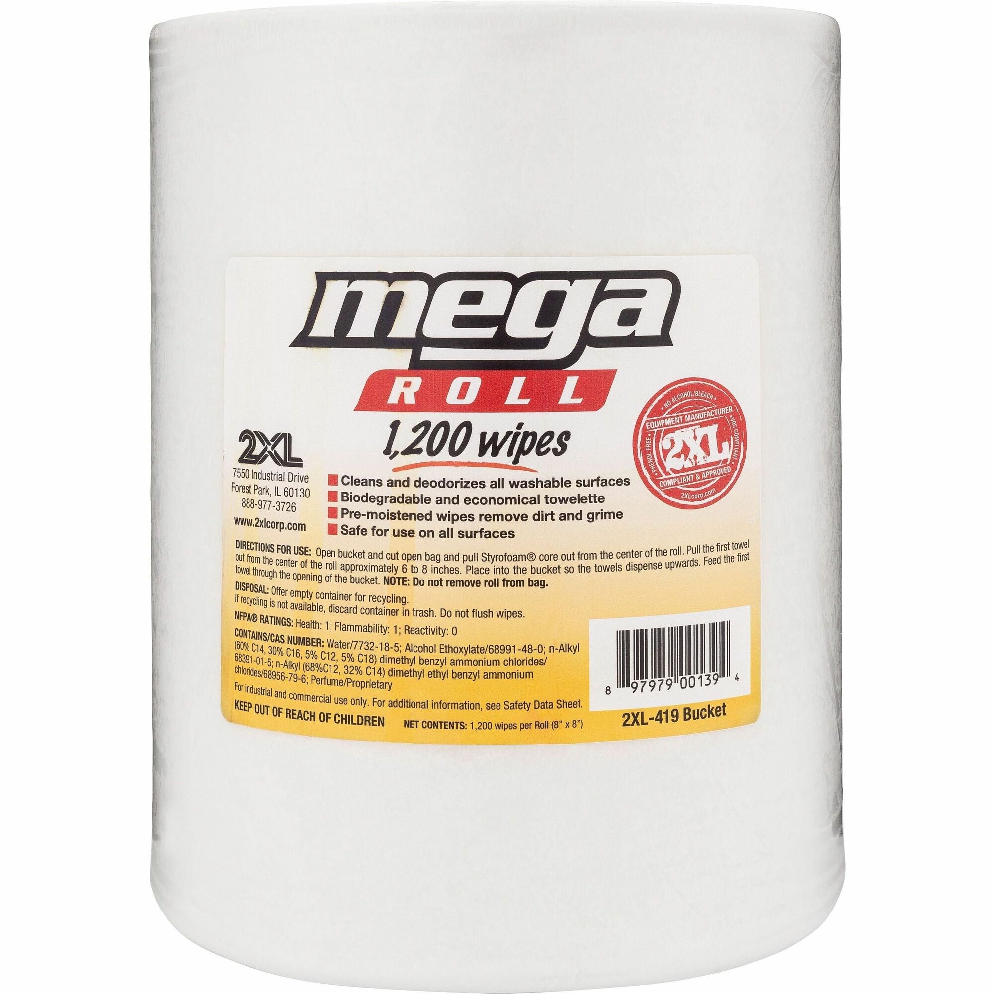 2XL Mega Roll Wipes Refill - 8" Width x 8" Length - White - 1200 Rolls Per Container - 1200 / Roll