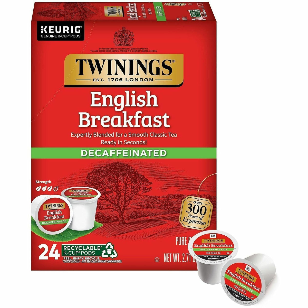 Twinings of London Decaf English Breakfast Black Tea K-Cup - Black Tea - 24 / Box