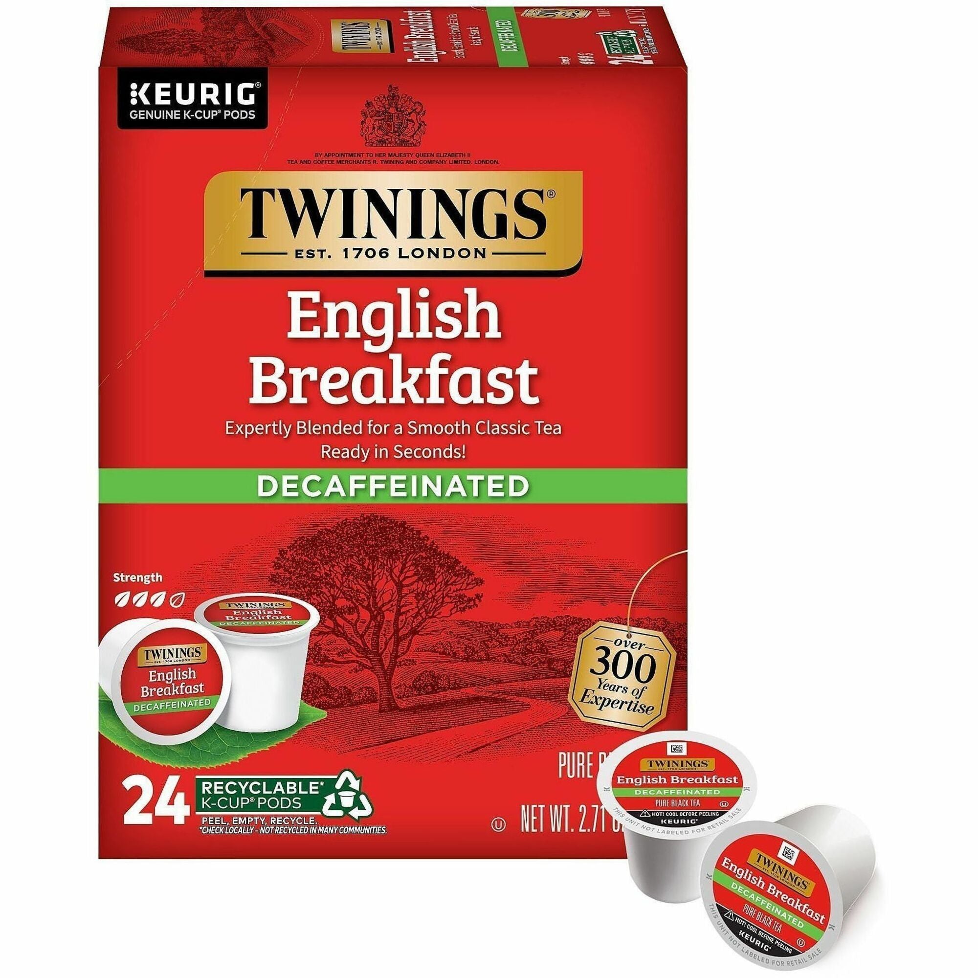 Twinings of London Decaf English Breakfast Black Tea K-Cup - Black Tea - 24 / Box