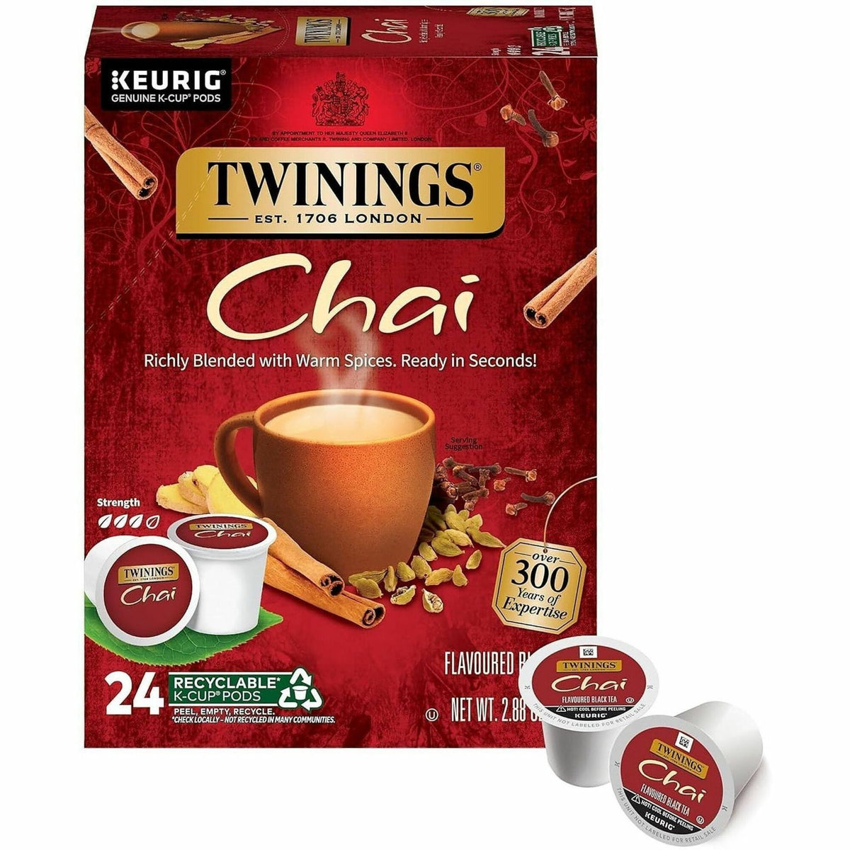 Twinings of London Chai Flavoured Black Tea K-Cup - Black Tea - 24 / Box