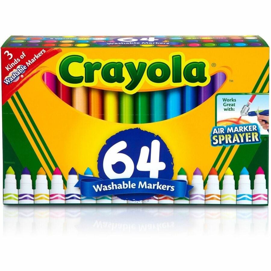 Crayola Washable Markers - Conical Marker Point - Washable - Gel-based - 64 / Set