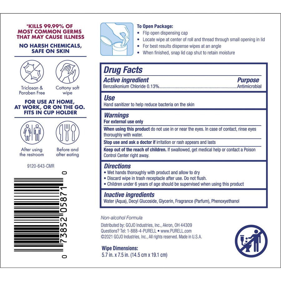 PURELL® Clean Scent Hand Sanitizing Wipes - Clean - White - 40 Per Canister - 6 / Carton