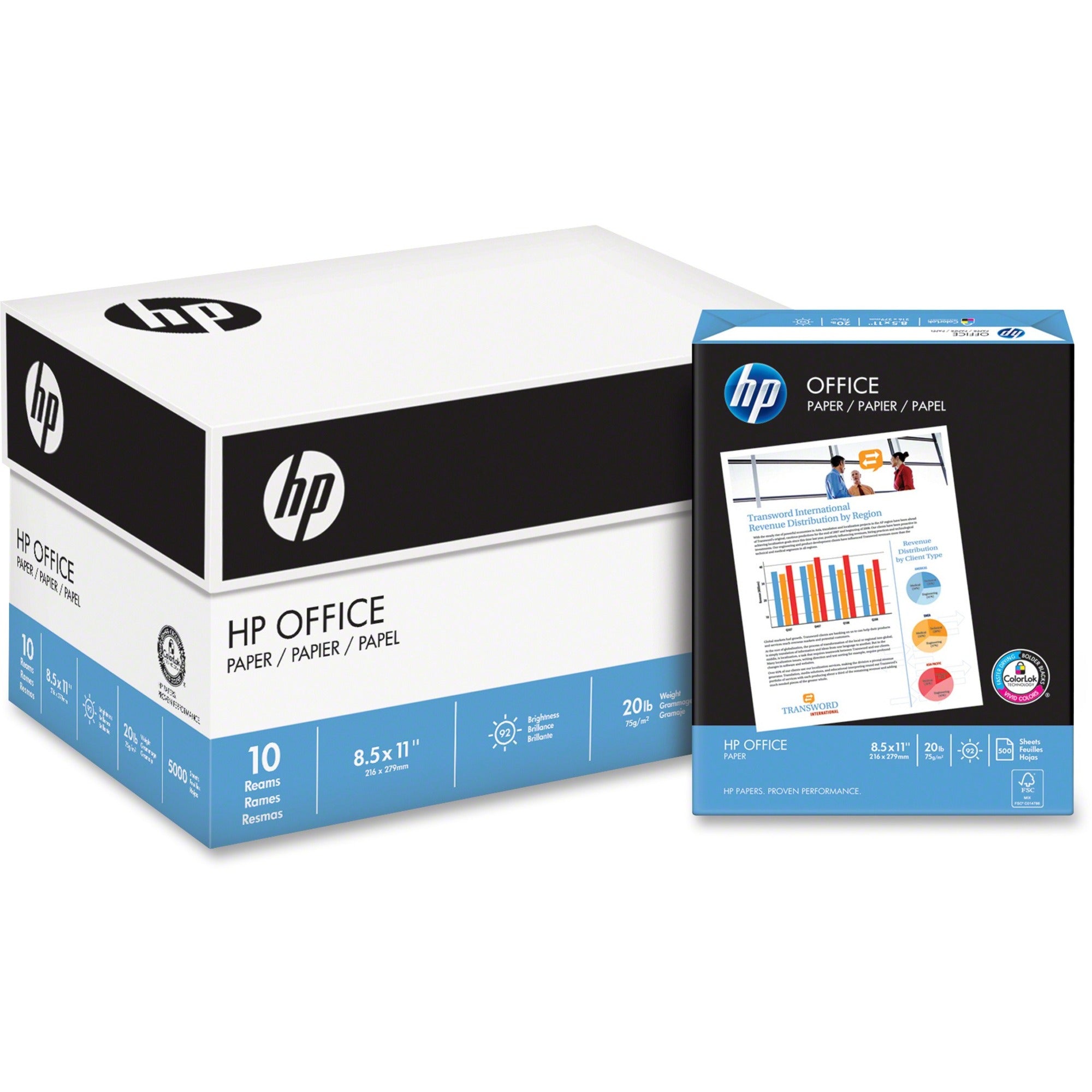 PALLET HP Office20 Paper - White - 92 Brightness - Letter - 8 1/2" x 11" - 20 lb Basis Weight - Smear Resistant, Quick Drying, Acid-free - White - 500 Sheets per Ream - 400 / Pallet