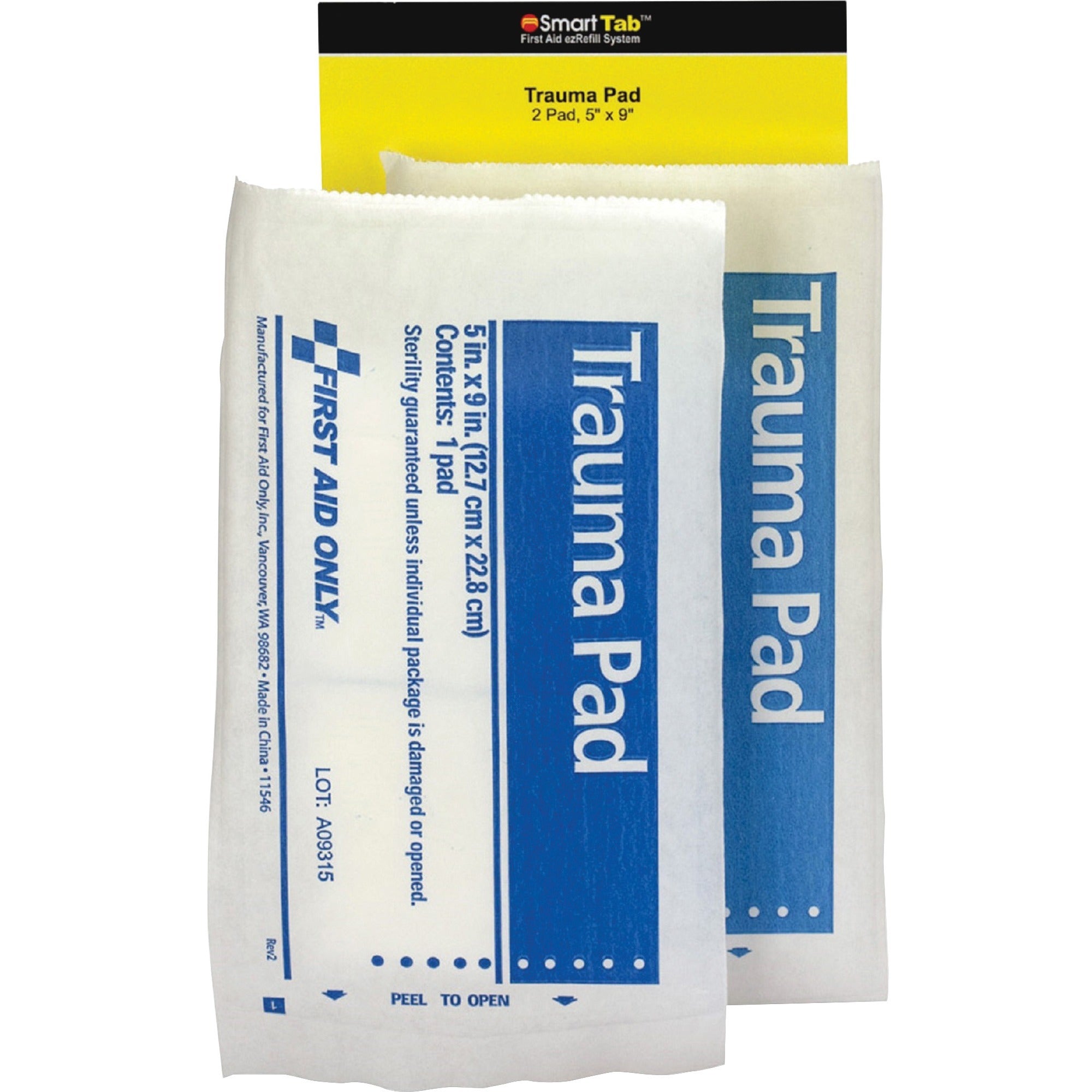 First Aid Only SmartCompliance Refill Trauma Pads - 5" Width x 9" Length - White, Blue - 2 / Pack