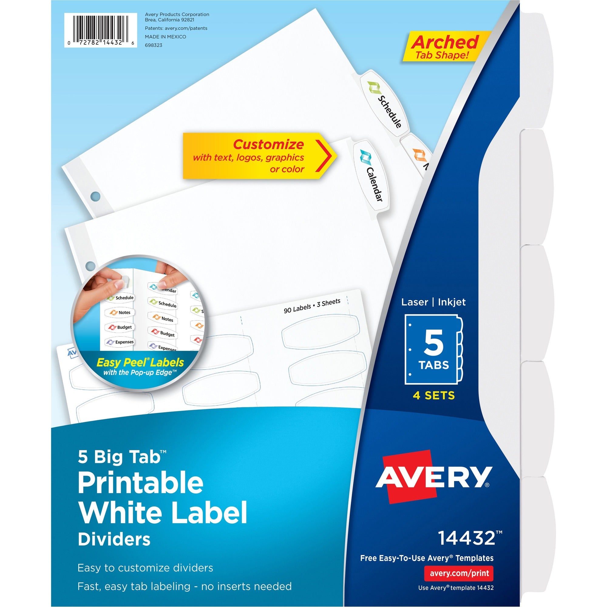Avery® Big Tab Printable Label Dividers, Easy Peel Labels, 5 Tabs - 20 x Divider(s) - 5 - 5 Tab(s)/Set - 8.5" Divider Width x 11" Divider Length - 3 Hole Punched - White Paper Divider - White Paper Tab(s) - 20% Recycled - 4 / Pack