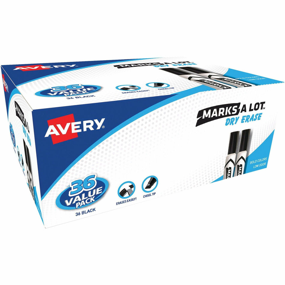 Avery®Marks A Lot Marks A Lot Desk-Style Dry-Erase Markers - 4.7625 mm Chisel Marker Point - Erasable - Black Ink - 36 / Box