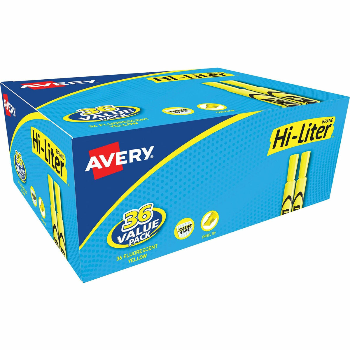 Avery®Hi-Liter Desk-Style Highlighters - Chisel Marker Point - Fluorescent Yellow Ink - Water Based - 36 / Box