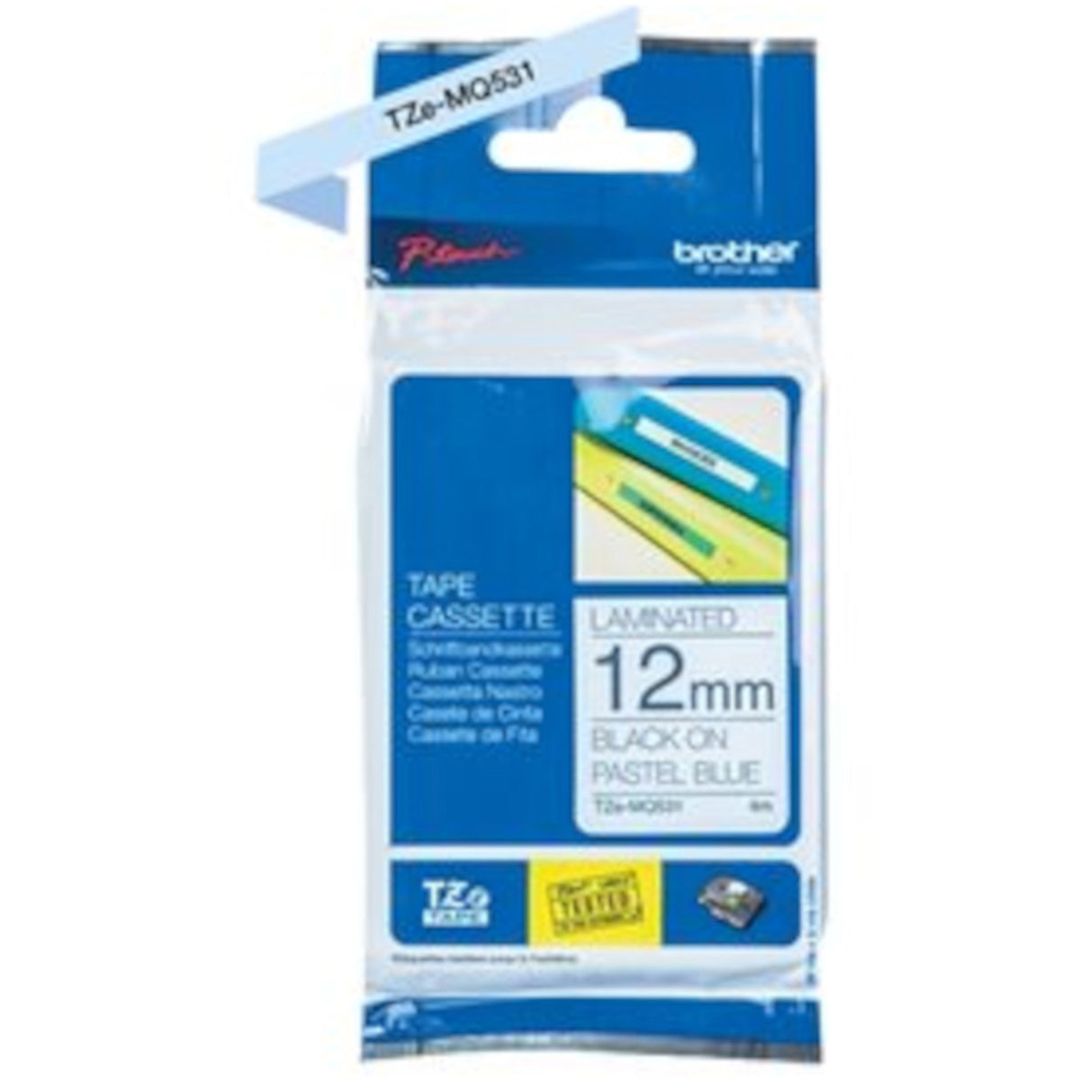 P-touch TZe Laminated Tape - x 15/32" Width - Pastel Blue, Clear - Laminated - 1 Each