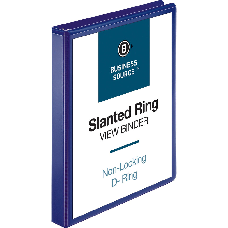 Business Source D-Ring View Binder - 1" Binder Capacity - Fastener(s): Slant D-Ring - Pocket(s): Internal - Navy - Clear Overlay, Labeling Area, Lay Flat, Pocket - 1 Each