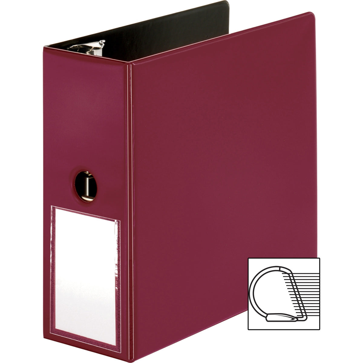 Business Source 5" D-Ring Binder - 5" Binder Capacity - 1050 Sheet Capacity - Fastener(s): Slant D-Ring - Pocket(s): Internal - Burgundy - Transparent, Lay Flat, Label Holder, Spine - 1 Each