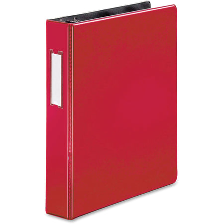 Business Source 1.5" D-Ring Binder - 1 1/2" Binder Capacity - 375 Sheet Capacity - Fastener(s): Slant D-Ring - Pocket(s): Internal - Red - Lay Flat, Label Holder - 1 Each