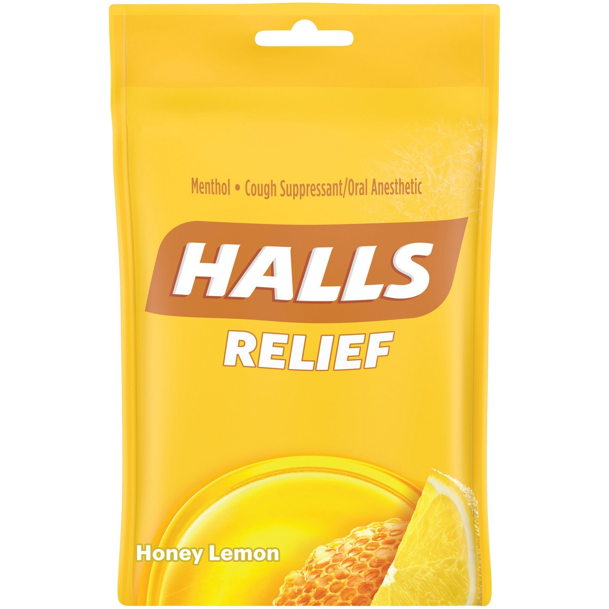 HALLS Halls Honey-Lemon Cough Drops - For Sore Throat, Cough, Nasal Congestion - Honey Lemon - 30/Bag - 12 / Box
