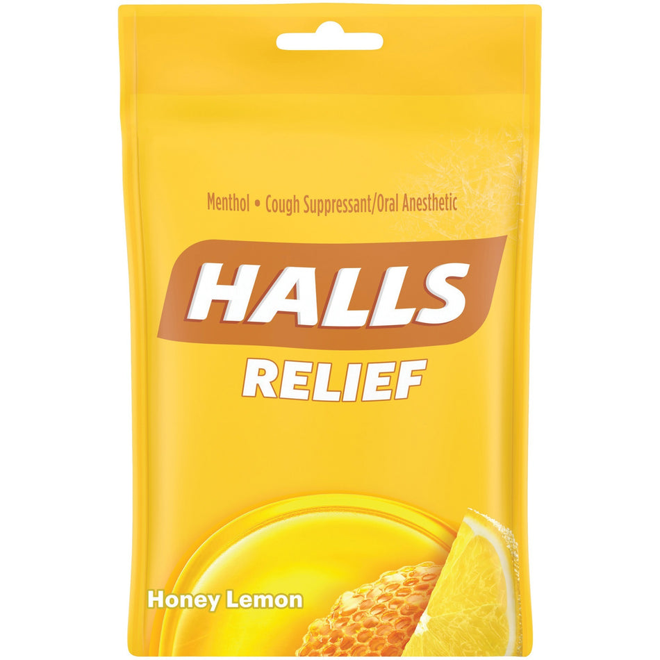HALLS Halls Honey-Lemon Cough Drops - For Sore Throat, Cough, Nasal Congestion - Honey Lemon - 30/Bag - 12 / Box