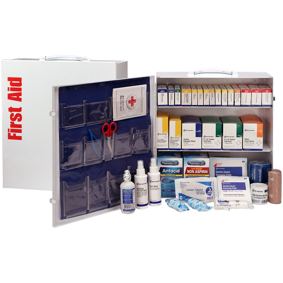 First Aid Only 3-Shelf First Aid Cabinet with Medications - ANSI Compliant - 675 x Piece(s) For 100 x Individual(s) - 15.5" Height x 17" Width x 5.8" Depth - Steel Case - 1 Each