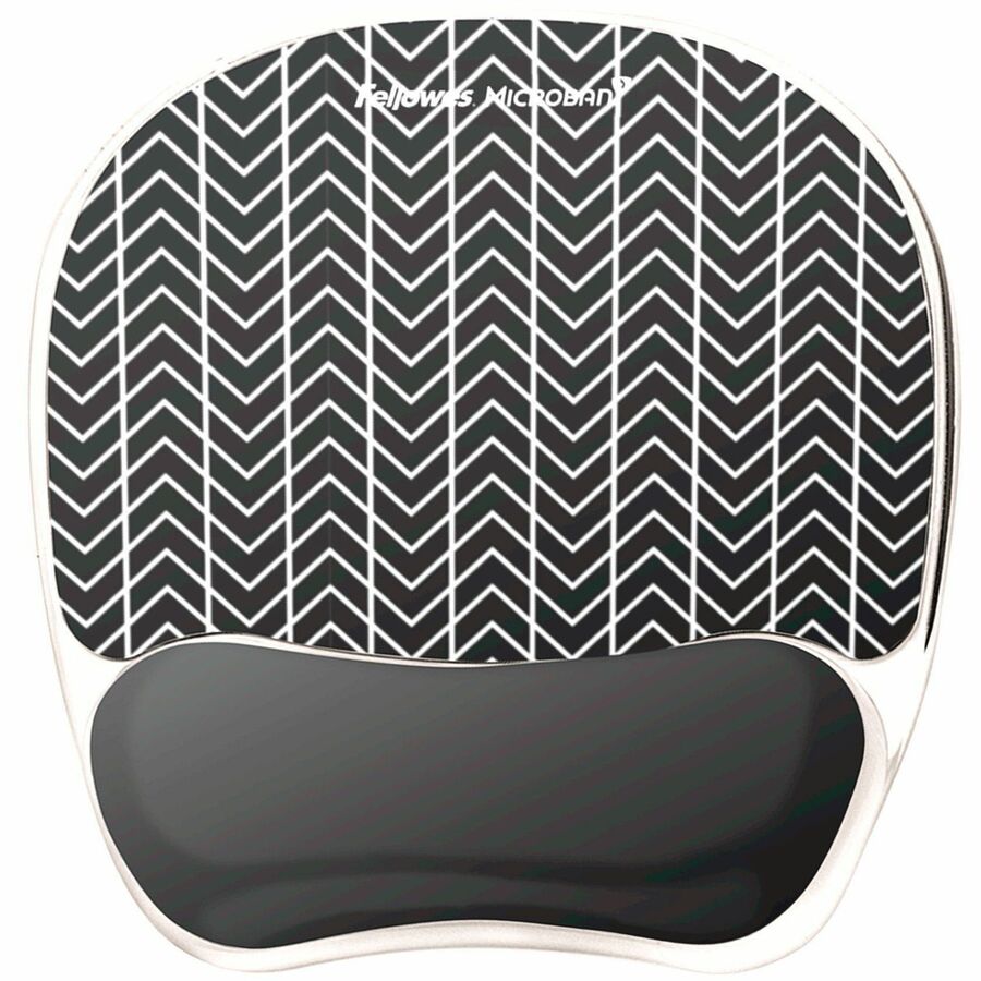 Fellowes Photo Gel Mouse Pad and Wrist Rest with Microban - Chevron - 9.25" Height x 7.88" Width x 0.88" Depth - Black, White - Gel, Rubber - Stain Resistant, Skid Proof - 1 Each